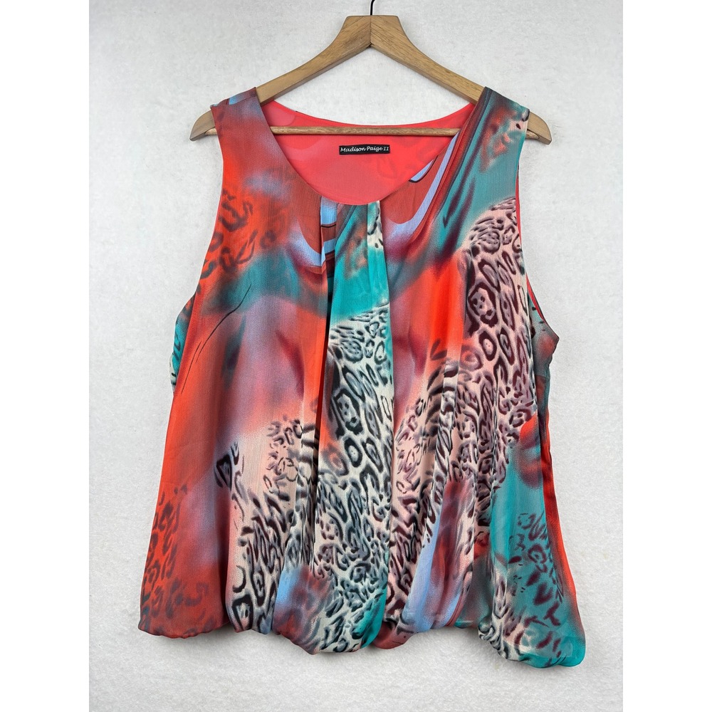 Madison Paige Tank Top Womens 1X Leopard Print Bubble Hem Eclectic